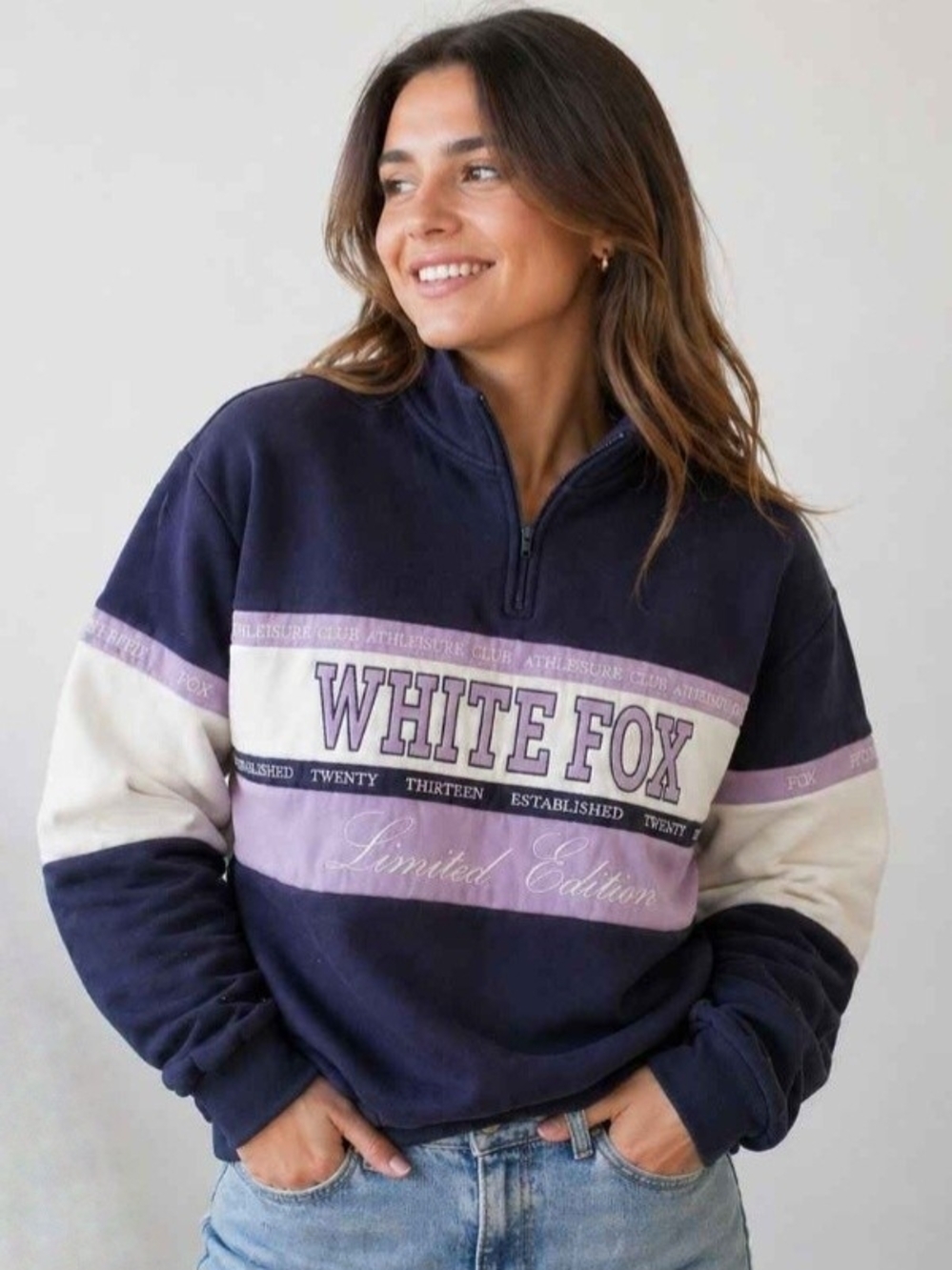 White Fox XS/S Pullover Sweater Limited Edition Navy Lavender White